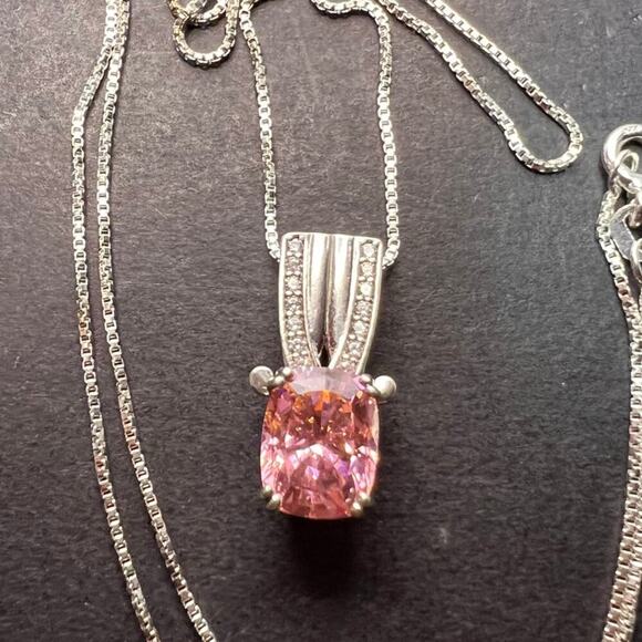 Bella Luce Pink and white CZ Rhodium Over Silver Pendant - Picture 2 of 11